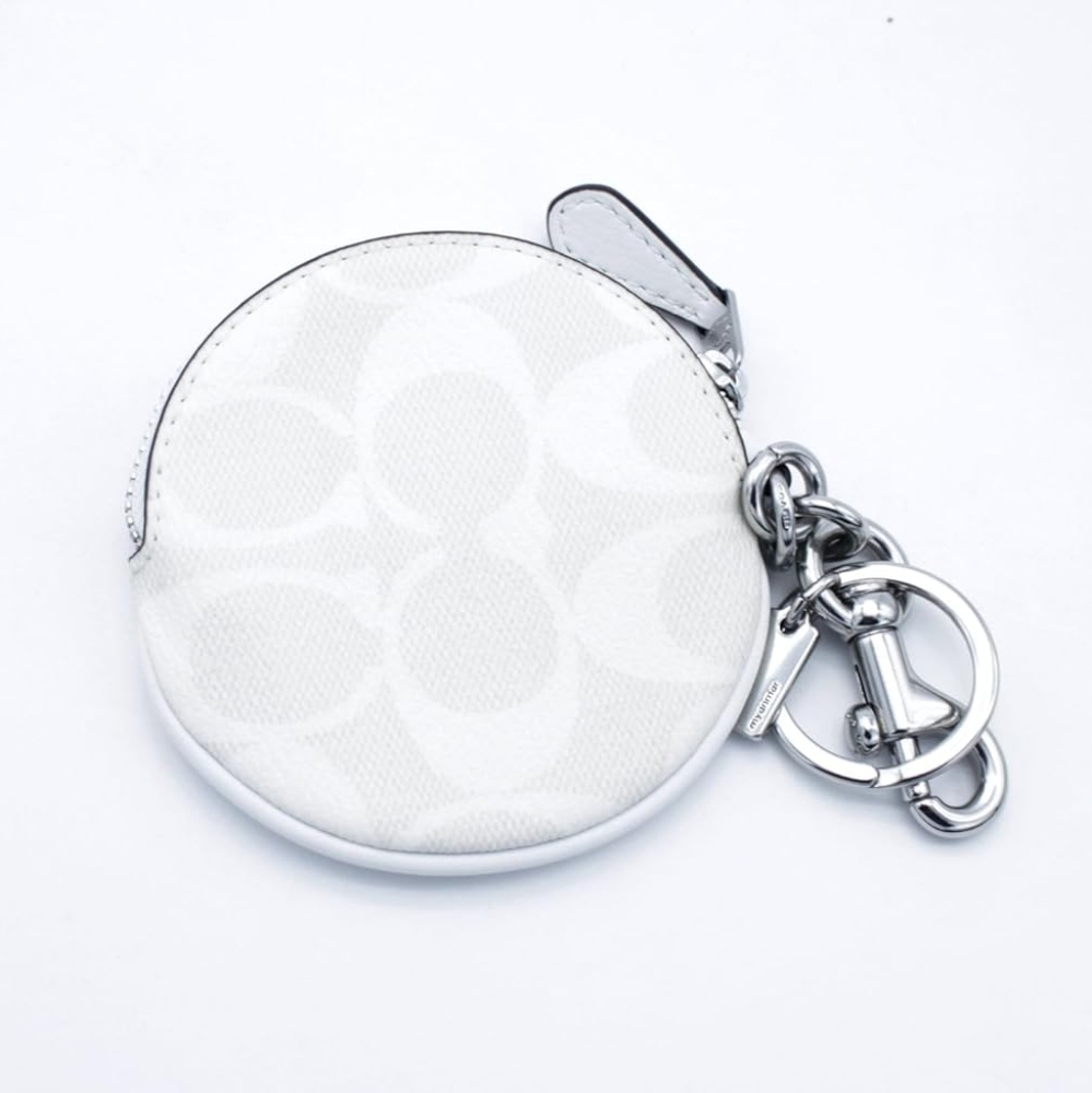 NWT Coach Circular Coin Pouch Bag Charm In Signature Canvas, White